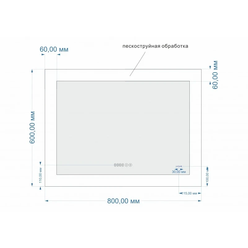 Зеркало LED 060 design pro 80x60 с подсветкой часы с антизапотеванием прямоугольное