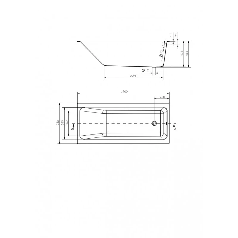 Ванна прямоугольная CREA 170x75 белый