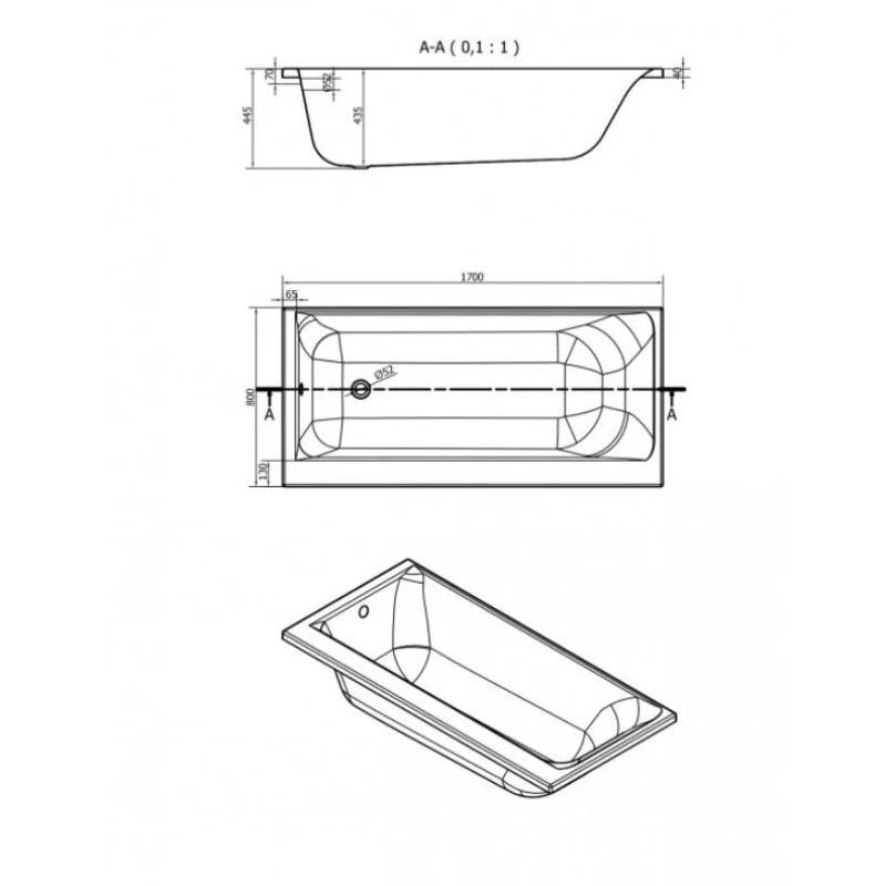 Ванна прямоугольная SMART 170x80 правая 63351