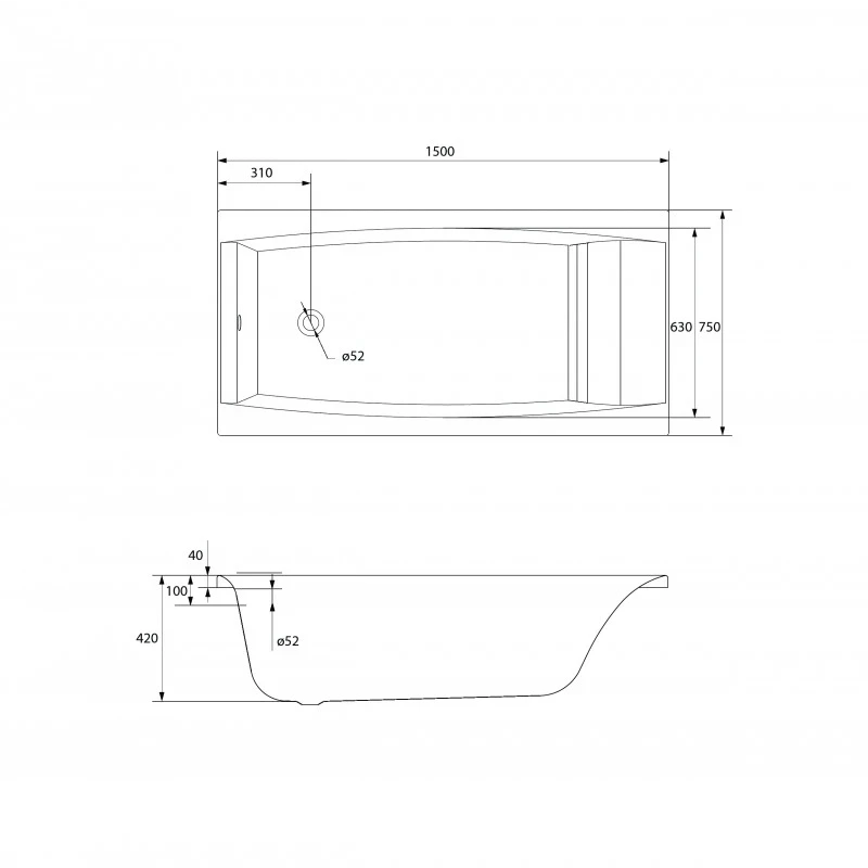 Ванна прямоугольная VIRGO 150x75